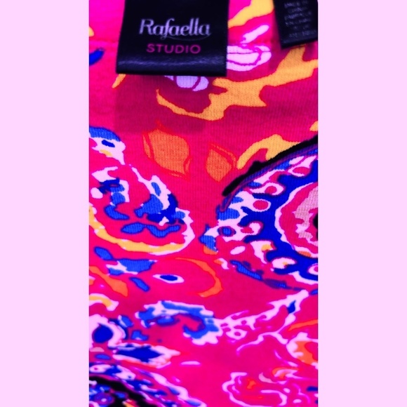 Rafaella Medium Pink Paisley Long Sleeve Button Shoulder Stretch Knit Top - Picture 5 of 5